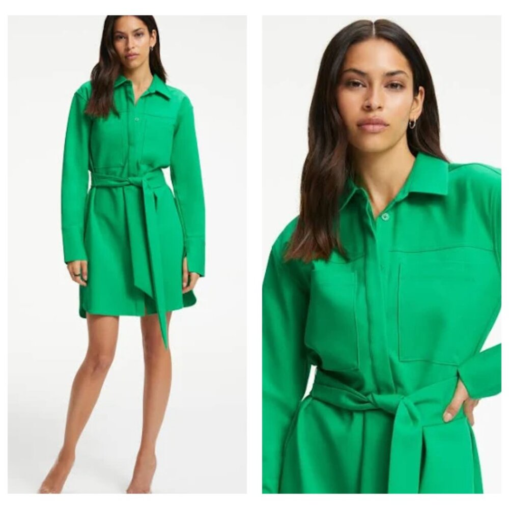 Good American Committed to Fit Poplin Shirt Dress | Summer Green | Size 4 | NWT